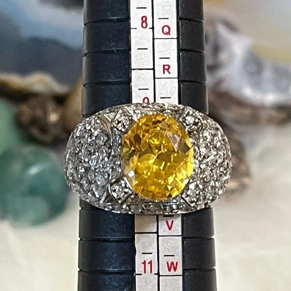 Sterling Silver Radiant Yellow CZ Sparkling Ring